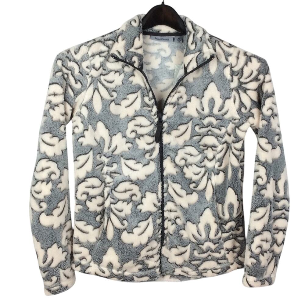 Jason Maxwell Fleece Jacket Petite Womens Size LP Gray/Cream Variegated Full Zip - Picture 2 of 6